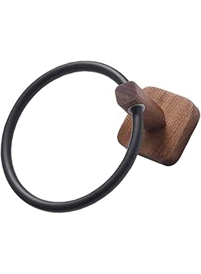 Walnut Wood Wall Mounted No Drill Towel Holder Bathroom Hand Towel Ring Home Decor - Image 1