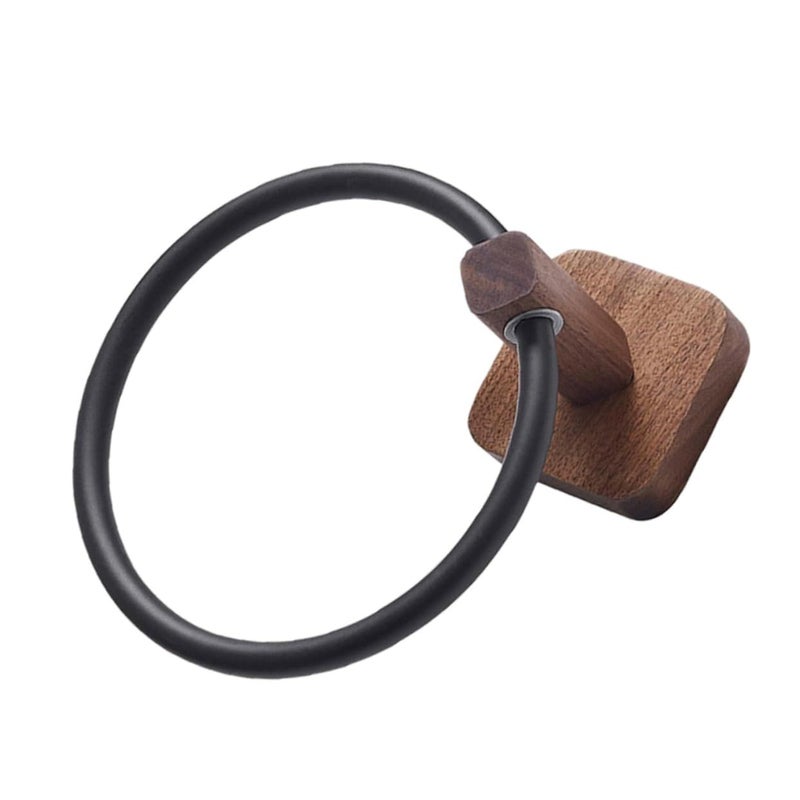 Walnut Wood Wall Mounted No Drill Towel Holder Bathroom Hand Towel Ring Home Decor - Image 2