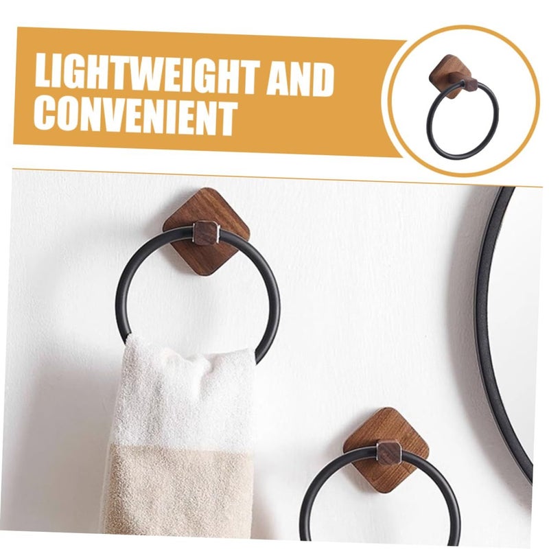 Walnut Wood Wall Mounted No Drill Towel Holder Bathroom Hand Towel Ring Home Decor - Image 3