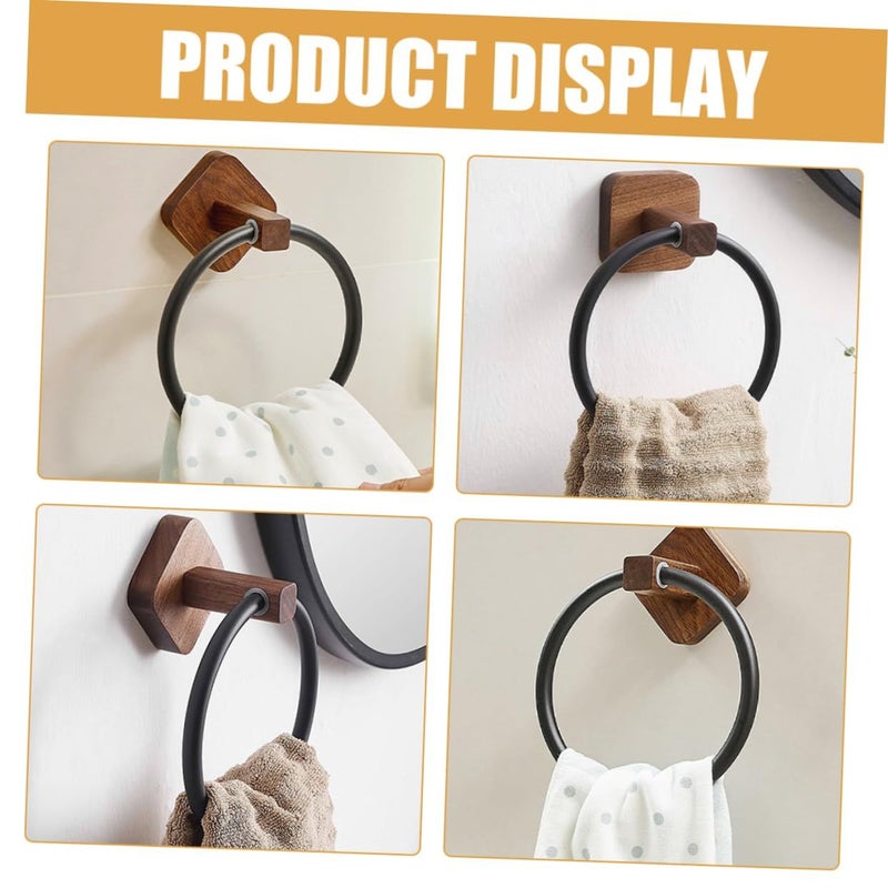 Walnut Wood Wall Mounted No Drill Towel Holder Bathroom Hand Towel Ring Home Decor - Image 4