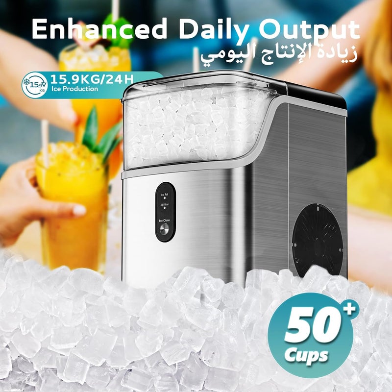 EUHOMY Countertop Nugget Ice Maker, Ice in 7-10 Minutes, 15.9kg/Day, Portable Self-Cleaning Sonic Ice Machine with Chewable Ice Scoop and Basket, Ice Machine for Home/Kitchen/Party/Office - Image 3