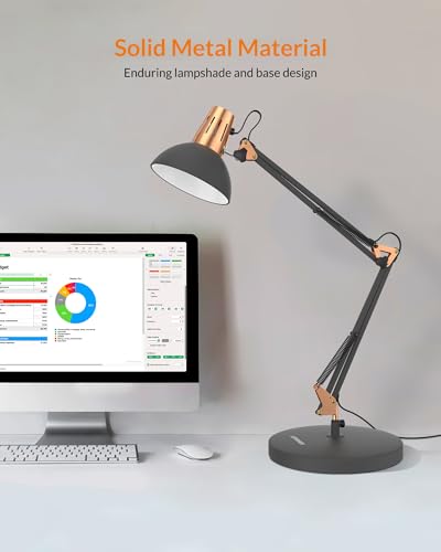 LEPOWER Metal Desk Lamp, Adjustable Goose Neck Architect Table Lamp with On/Off Switch, Swing Arm Desk Lamp with Clamp, Eye-Caring Reading Lamp for Bedroom, Study Room &Office (Sandy Black) - Image 3