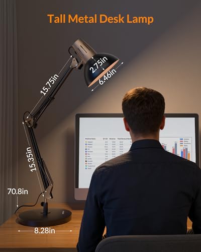 LEPOWER Metal Desk Lamp, Adjustable Goose Neck Architect Table Lamp with On/Off Switch, Swing Arm Desk Lamp with Clamp, Eye-Caring Reading Lamp for Bedroom, Study Room &Office (Sandy Black) - Image 2