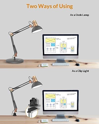 LEPOWER Metal Desk Lamp, Adjustable Goose Neck Architect Table Lamp with On/Off Switch, Swing Arm Desk Lamp with Clamp, Eye-Caring Reading Lamp for Bedroom, Study Room &Office (Sandy Black) - Image 4