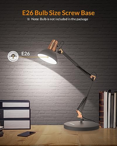 LEPOWER Metal Desk Lamp, Adjustable Goose Neck Architect Table Lamp with On/Off Switch, Swing Arm Desk Lamp with Clamp, Eye-Caring Reading Lamp for Bedroom, Study Room &Office (Sandy Black) - Image 5