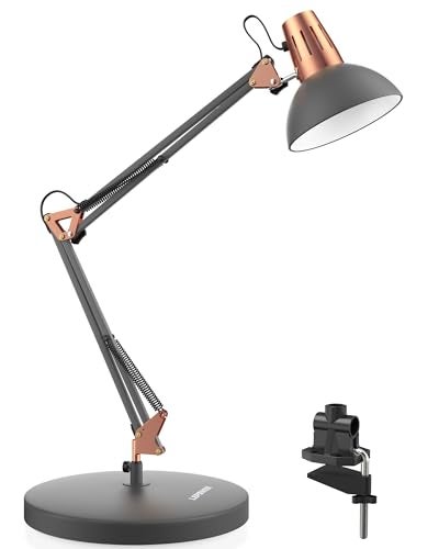 LEPOWER Metal Desk Lamp, Adjustable Goose Neck Architect Table Lamp with On/Off Switch, Swing Arm Desk Lamp with Clamp, Eye-Caring Reading Lamp for Bedroom, Study Room &Office (Sandy Black) - Image 1
