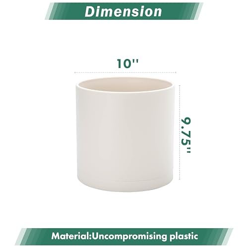 D'vine Dev 10 Inch Plastic Planter Pots for Plant Pot with Drainage Hole and Seamless Saucers, Oatmeal, 74-X-H-2 - Image 3
