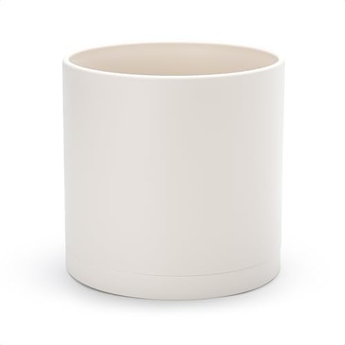D'vine Dev 10 Inch Plastic Planter Pots for Plant Pot with Drainage Hole and Seamless Saucers, Oatmeal, 74-X-H-2 - Image 1