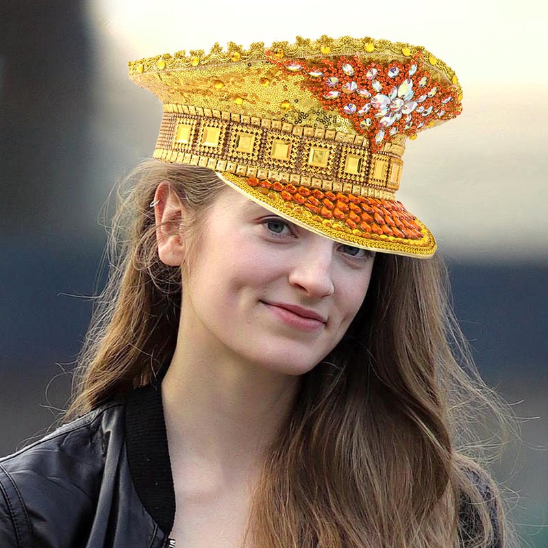 Men'S And Women'S Hats With Diamond-Shaped Flower Rhinestone Inlay, Square Gemstone Pearl Festival Hats For Ballroom Performances In Style - Image 4