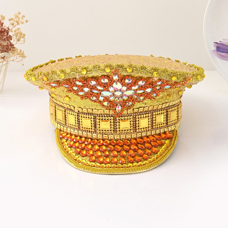 Men'S And Women'S Hats With Diamond-Shaped Flower Rhinestone Inlay, Square Gemstone Pearl Festival Hats For Ballroom Performances In Style - Image 5