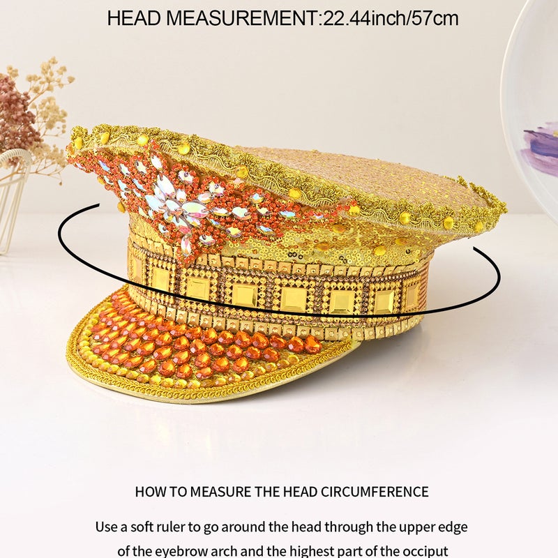 Men'S And Women'S Hats With Diamond-Shaped Flower Rhinestone Inlay, Square Gemstone Pearl Festival Hats For Ballroom Performances In Style - Image 3