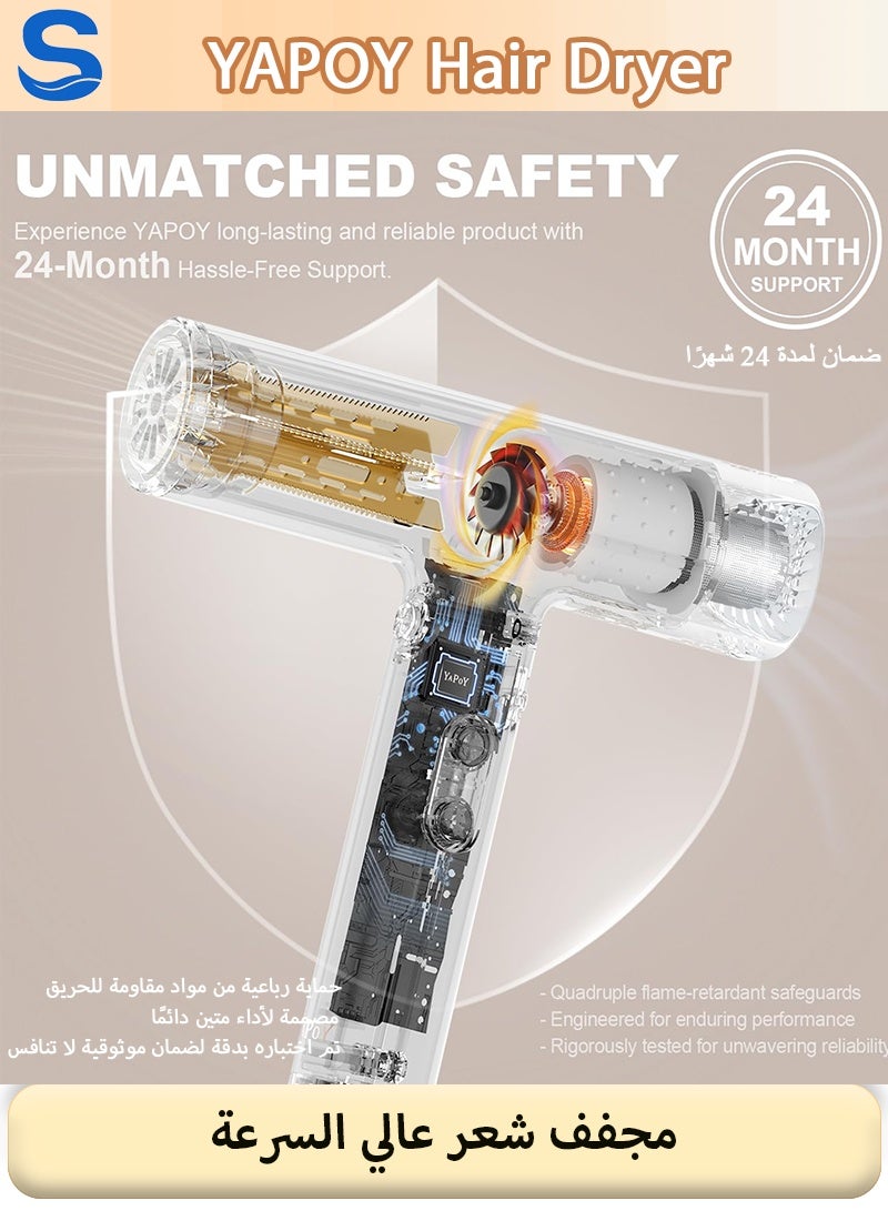 YAPOY Professional High-Speed Hair Dryer 110,000 RPM – Ionic Blow Dryer with Diffuser, Fast Drying & No Heat Damage, Silver - Image 5