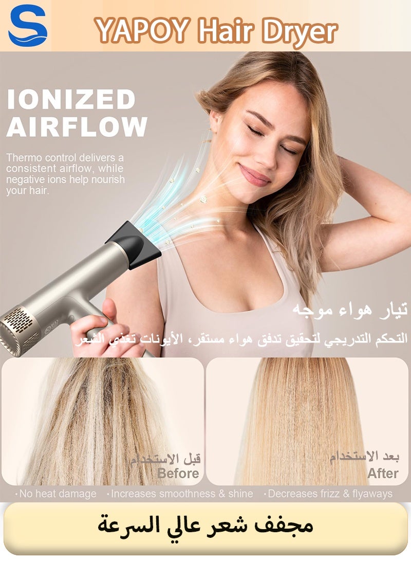 YAPOY Professional High-Speed Hair Dryer 110,000 RPM – Ionic Blow Dryer with Diffuser, Fast Drying & No Heat Damage, Silver - Image 2