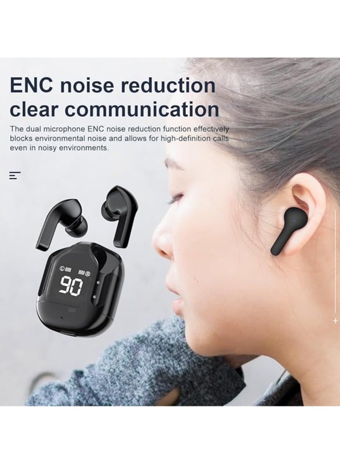 Wireless Bluetooth 5.3 Ear Buds LED Power Display Headphones Bass Stereo, Earbuds in-Ear Noise Cancelling Mic, Sports Earphone Microphone for Android&IPhone Black  - Image 2