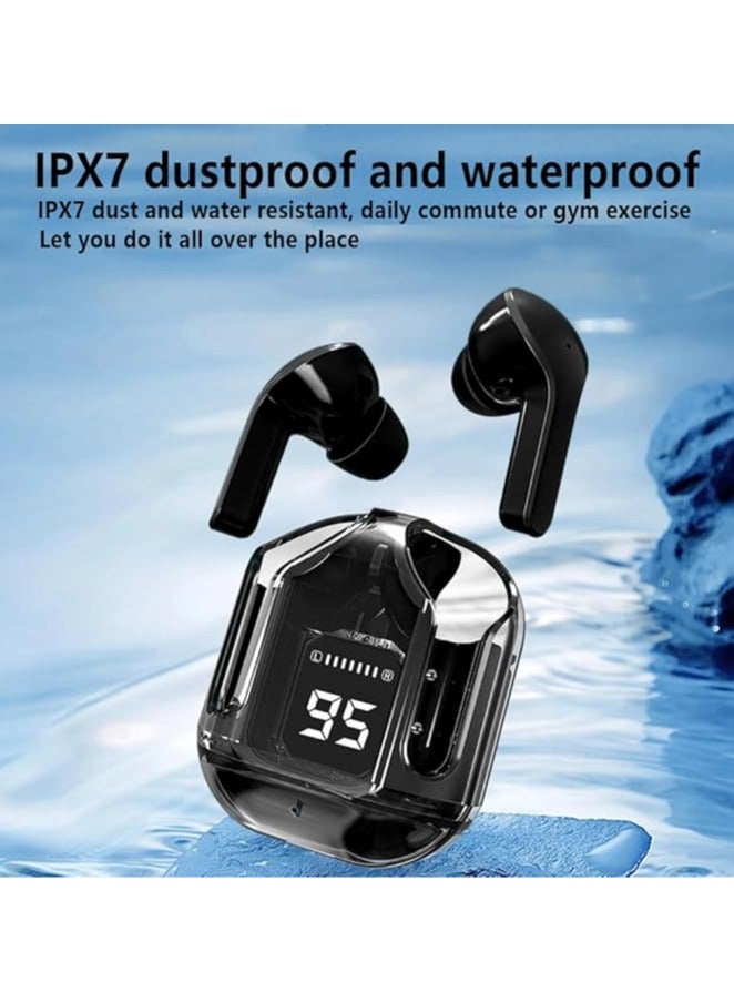 Wireless Bluetooth 5.3 Ear Buds LED Power Display Headphones Bass Stereo, Earbuds in-Ear Noise Cancelling Mic, Sports Earphone Microphone for Android&IPhone Black