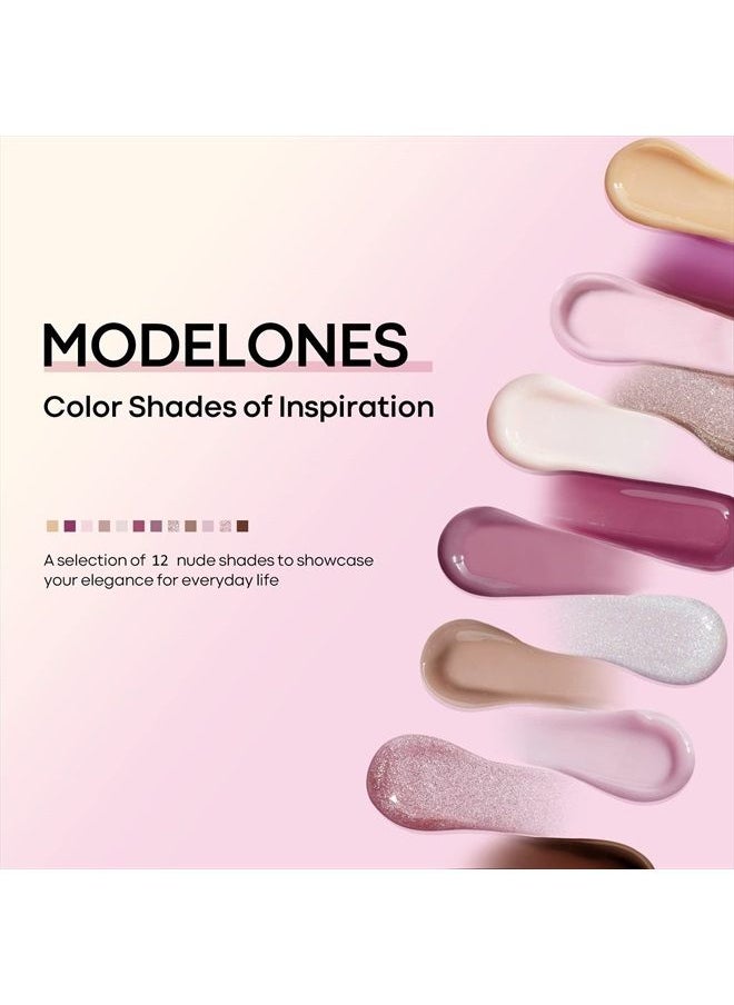 modelones - Poly Extension Gel Kit for Nail, 12 Colors Pink Nude Tones Poly Nail Gel Set Builder Nail Extension Gel Glitter Fall Winter Gentle Colors French Manicure DIY Design Nail Art Home Salon Beaut - Image 1