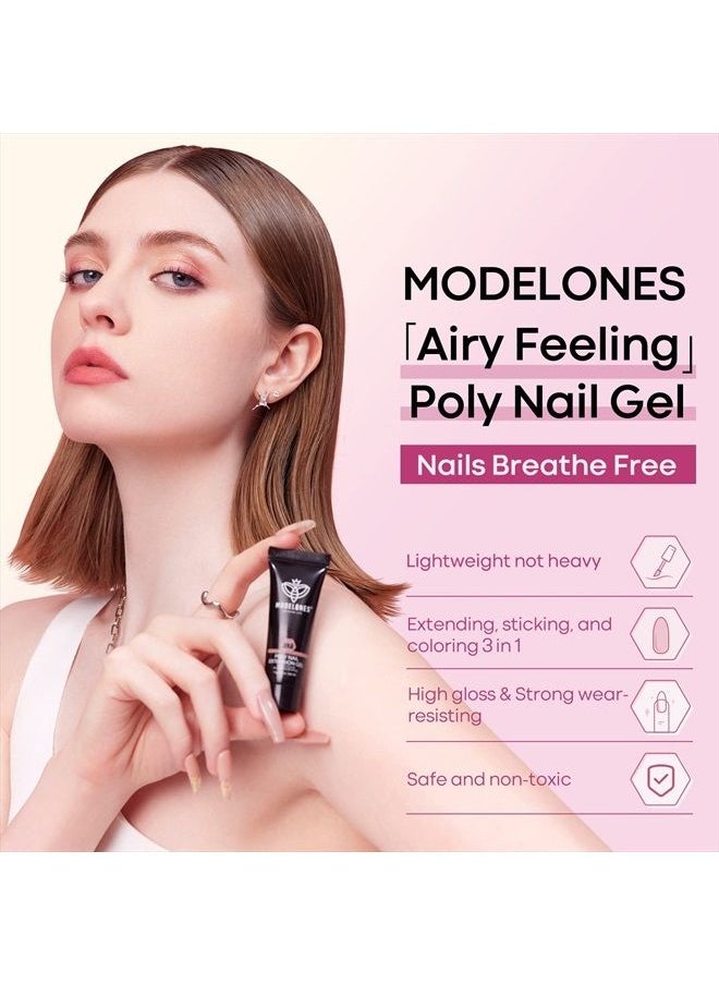 modelones - Poly Extension Gel Kit for Nail, 12 Colors Pink Nude Tones Poly Nail Gel Set Builder Nail Extension Gel Glitter Fall Winter Gentle Colors French Manicure DIY Design Nail Art Home Salon Beaut - Image 1