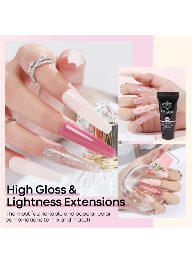 modelones - Poly Extension Gel Kit for Nail, 12 Colors Pink Nude Tones Poly Nail Gel Set Builder Nail Extension Gel Glitter Fall Winter Gentle Colors French Manicure DIY Design Nail Art Home Salon Beaut - Image 1