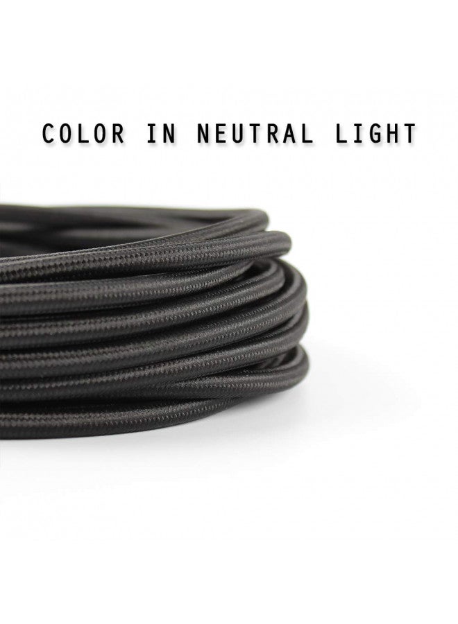 PRUNLLA 32.8ft Fabric Cloth Covered Round Wire,PRUNLLA Vintage 18/2 Industrial Electrical Lamp Cord, 18-Gauge Antique Style for Retro Lamp, DIY Projects (Black) - Image 3