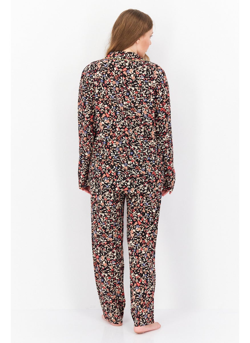 TRIUMPH Women 2 Pcs Floral Print Top And Bottom Pajama Set, Black Combo  - Image 2