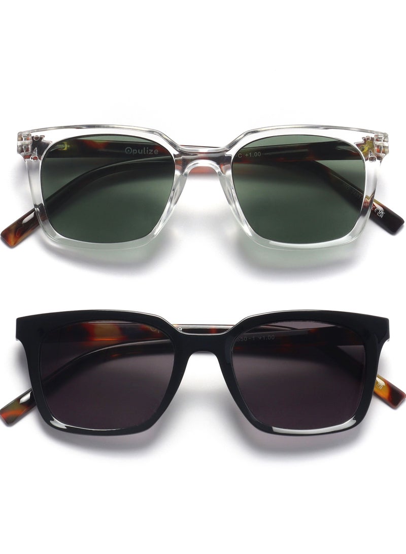 OPULIZE نظارات شمسية KOI للنساء والرجال، إطار مستطيل كبير مقاوم للخدش مع مفصلات زنبركية عدسات ملونة UV400، أسود شفاف (عبوة من 2) - Image 1