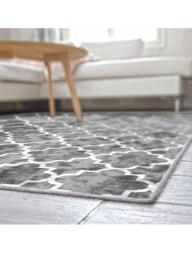 RIZARIES Grey & White Centerpiece Rug, Fabric, Rectangle - Image 4