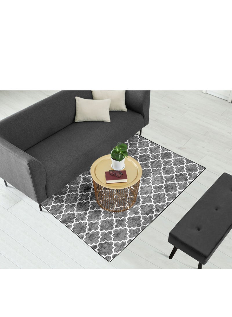 RIZARIES Grey & White Centerpiece Rug, Fabric, Rectangle - Image 1