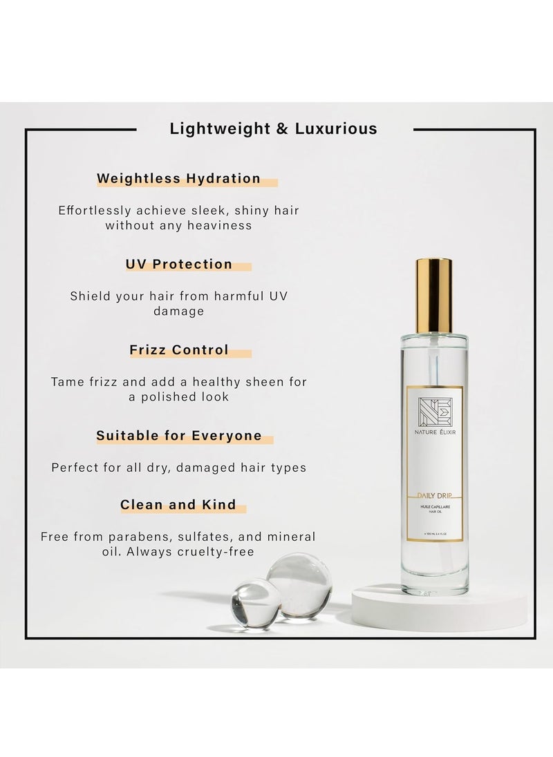 Nature Elixir - Nature Elixir DAILY DRIP Weightless Hair Oil with UV Protection - Hair Treatment Oil, Moisture and Anti Frizz Control Oil for Hair Dry - 3.4oz | 100ml - Image 1