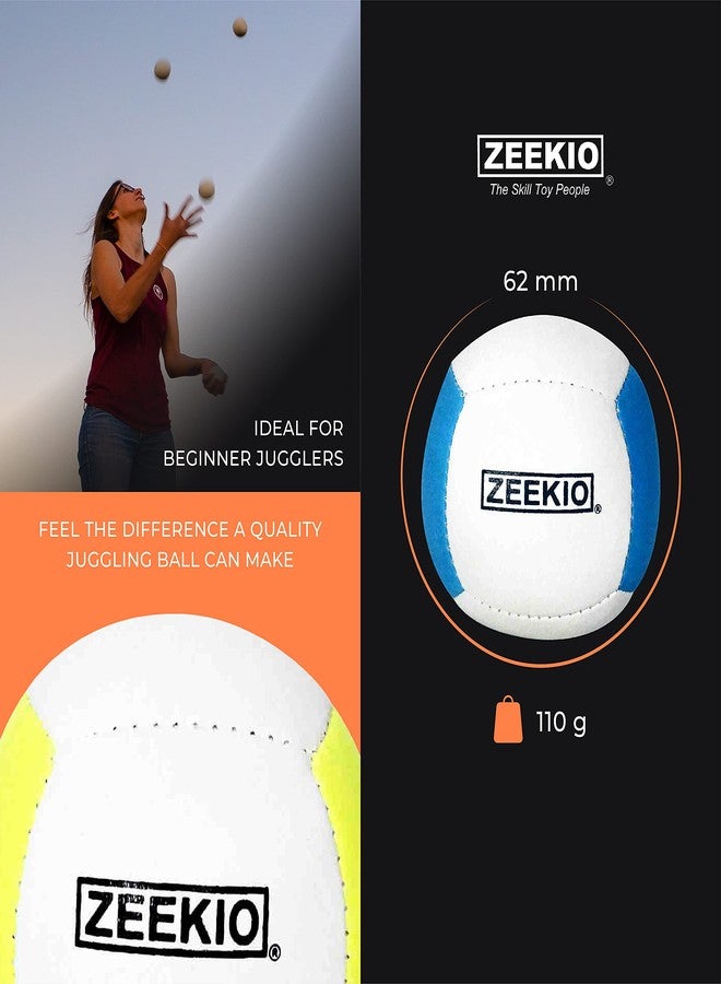 Zeekio Lunar Juggling Balls - [Set of 3], Professional UV Reactive, 6-Panel Balls, Synthetic Leather, Millet Filled, 110g Each, White/Blue - Image 4
