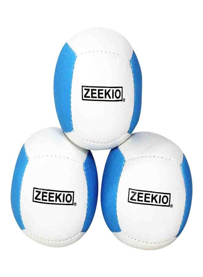 Zeekio Lunar Juggling Balls - [Set of 3], Professional UV Reactive, 6-Panel Balls, Synthetic Leather, Millet Filled, 110g Each, White/Blue - Image 1