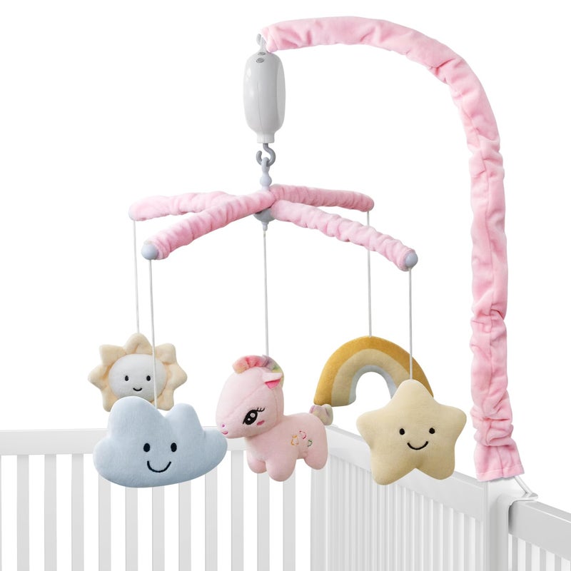 Feisike Crib Mobile for Girls - Baby Mobile for Crib with 35 Lullabies, 3 Modes Digital Musical Boxï¼ˆTurn Only, Music Only, Turn & Music, Pink, Nursery Toys, Nursery Decor, Knob Type - Image 1