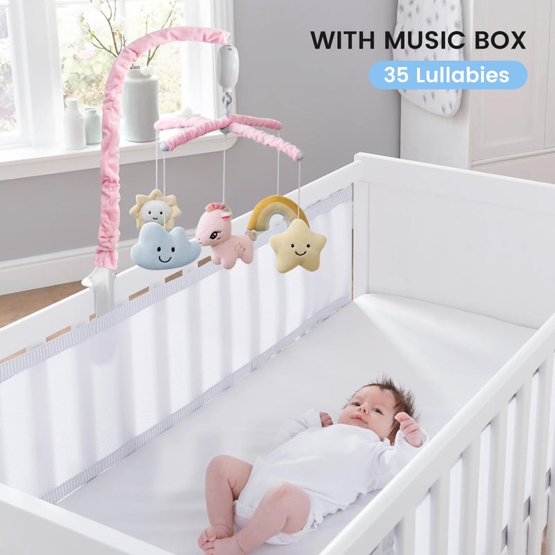 Feisike Crib Mobile for Girls - Baby Mobile for Crib with 35 Lullabies, 3 Modes Digital Musical Boxï¼ˆTurn Only, Music Only, Turn & Music, Pink, Nursery Toys, Nursery Decor, Knob Type - Image 2