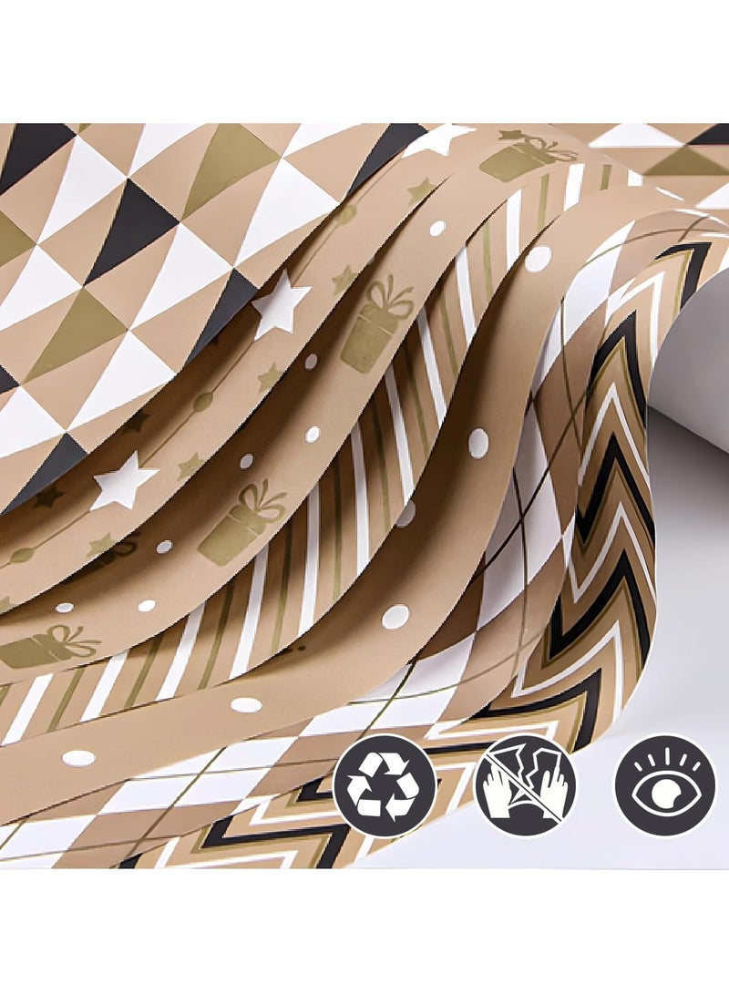 مجموعة من 7 ورقات تغليف هدايا مع شريط لاصق، مجموعة تغليف هدايا متينة لحفلات أعياد الميلاد وعيد الحب وحفلات الزفاف وحفلات استقبال المولود الجديد وحفلات الزفاف والتخرج 50 سم × 70 سم - Image 4