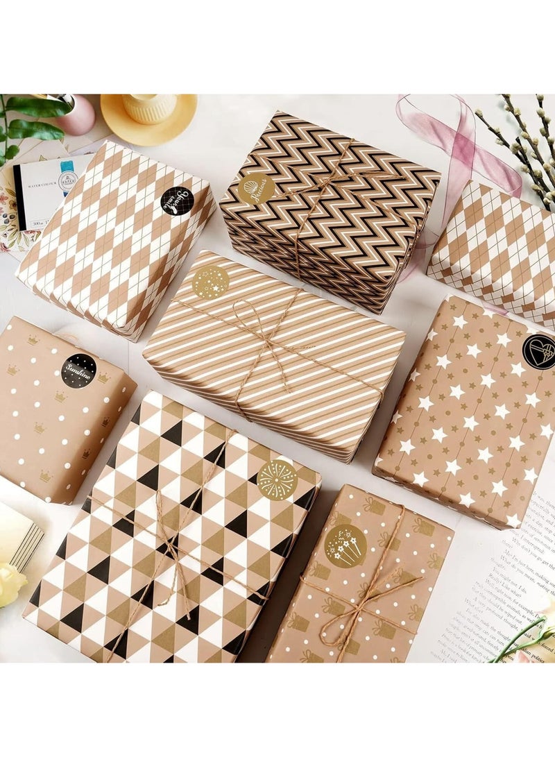 مجموعة من 7 ورقات تغليف هدايا مع شريط لاصق، مجموعة تغليف هدايا متينة لحفلات أعياد الميلاد وعيد الحب وحفلات الزفاف وحفلات استقبال المولود الجديد وحفلات الزفاف والتخرج 50 سم × 70 سم - Image 5