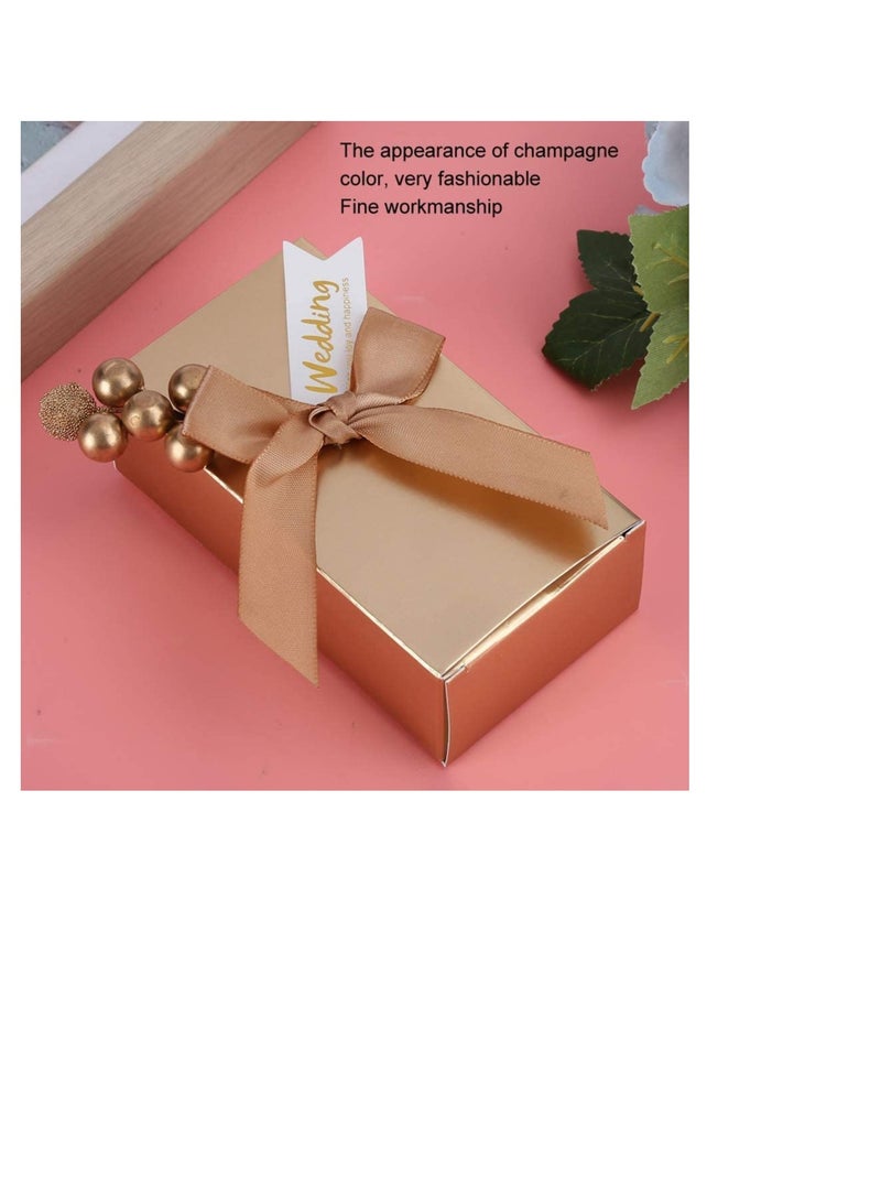 SYOSI 25Pcs Champagne Color Candy Gift Boxes Chic Wedding Favour Boxes With Bowknot For Wedding Party Baby Shower Favor Graduation Gift Festival GiftGold - Image 2