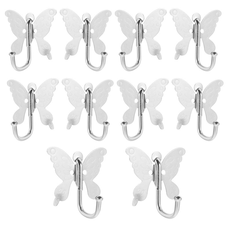 Stainless Steel Butterfly Wall Hooks 10pcs Decorative Coat Hangers Wall Mounted Storage Rack - Image 2