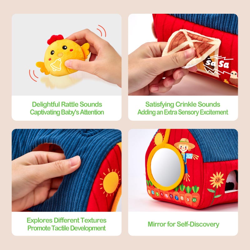 hahaland Baby Toys 6-12 Months - Surprise Barn Stuffed Farm Animals, Rattle, Crinkle, Mirror, Montessori Toys for 6 Month Old Babies Sensory Balls Toddlers 1-3 Gifts Christmas Baby Stocking Stuffers - Image 3
