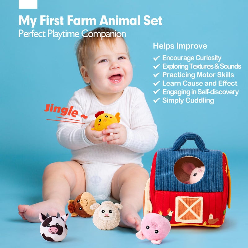 hahaland Baby Toys 6-12 Months - Surprise Barn Stuffed Farm Animals, Rattle, Crinkle, Mirror, Montessori Toys for 6 Month Old Babies Sensory Balls Toddlers 1-3 Gifts Christmas Baby Stocking Stuffers - Image 2