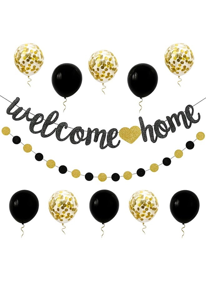 GIFT Welcome Home Decorations, Welcome Home Banner and Balloons Set, Black and Gold Party Decor for Military Homecomings, Housewarming Parties, Family Reunions - Image 1
