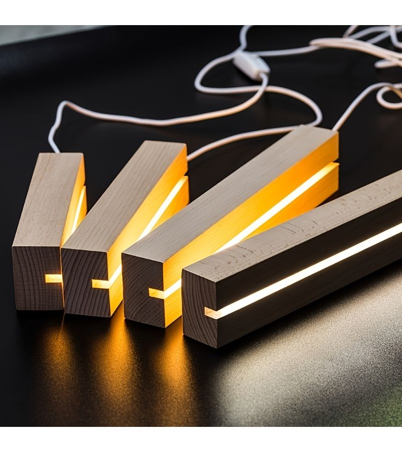مجموعة من قواعد المصابيح الخشبية البيضاء بتقنية USB (قطعتان) لتزيين العناصر الزجاجية الكريستالية والفنون الزخرفية - Image 1