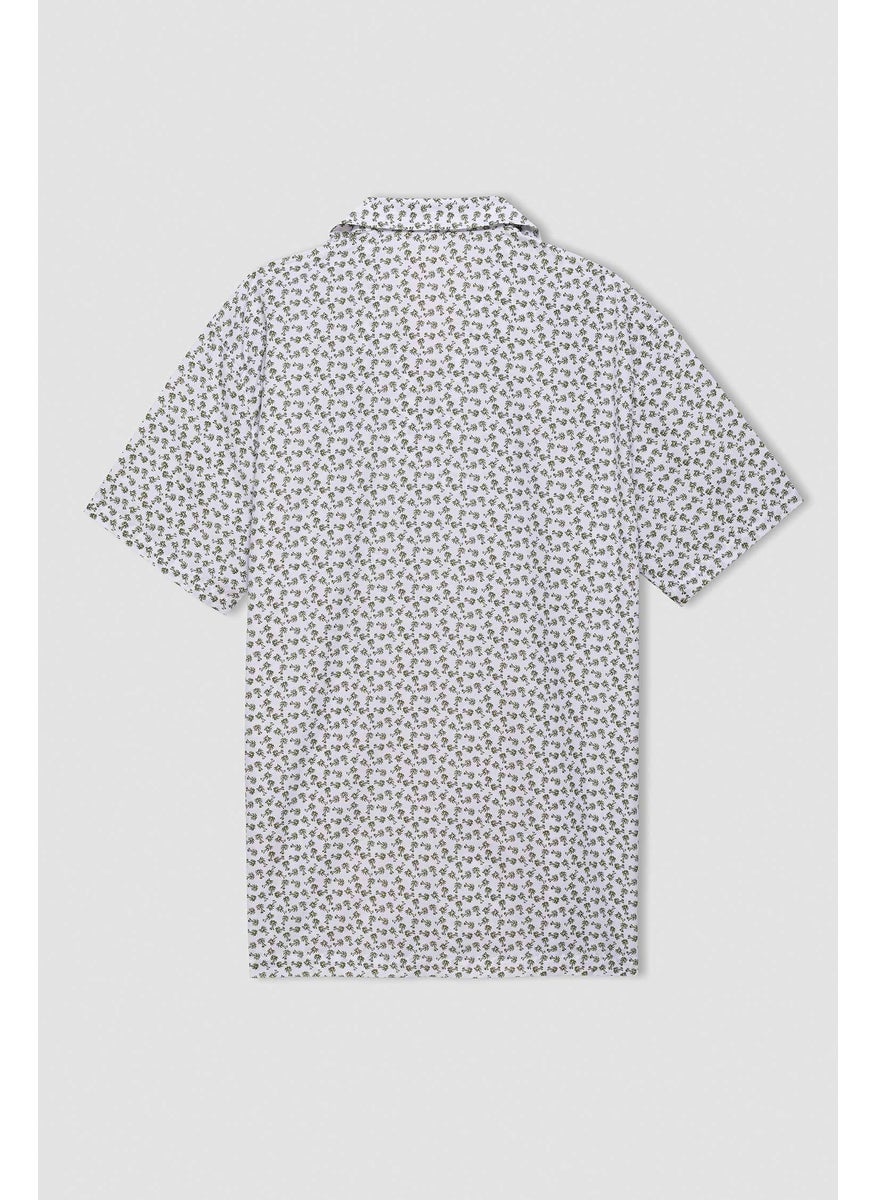 Man Regular Fit Resort Collar Printed Short Sleeve Shirt