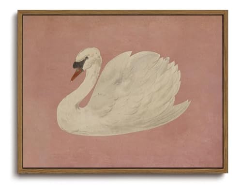KISSFOX Framed Wall Art Vintage Wall Decor Pink Swan Pictures Retro Animal Canvas Art Rustic Aesthetic Paintings Farmhouse Artwork For Bedroom Living Room Kitchen - Image 1