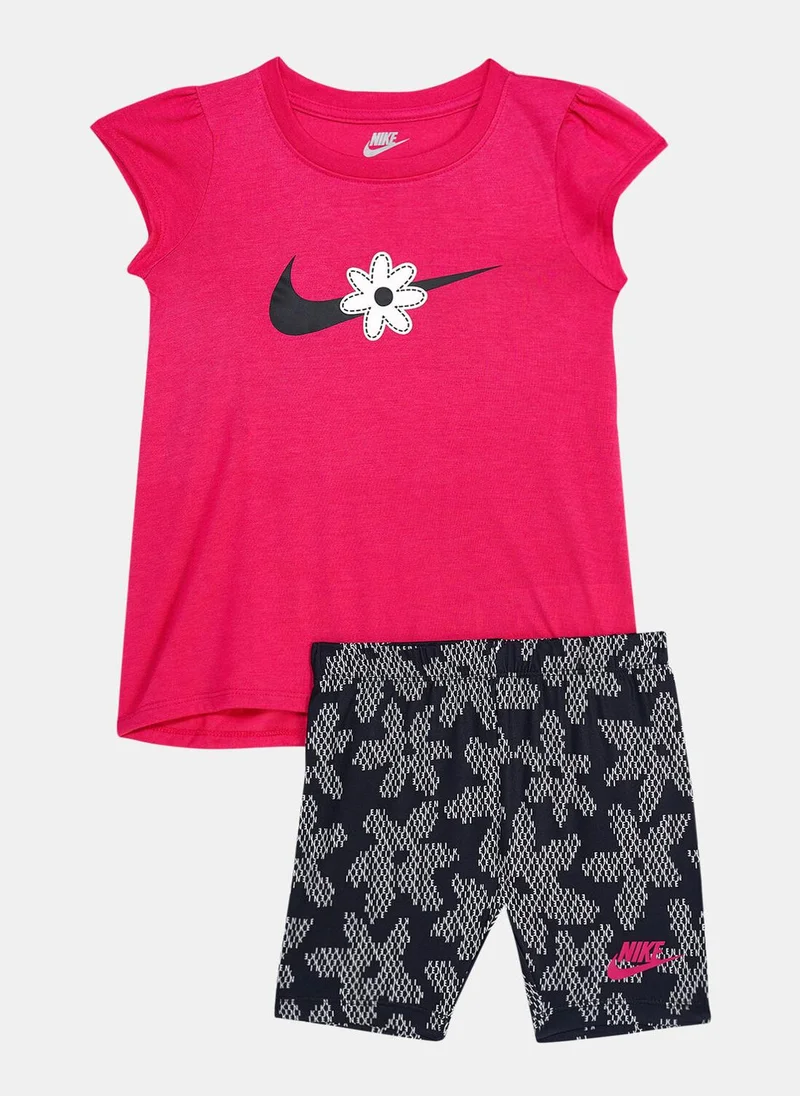 نايكي Kids' Sport Daisy T-Shirt And Bike Shorts Set