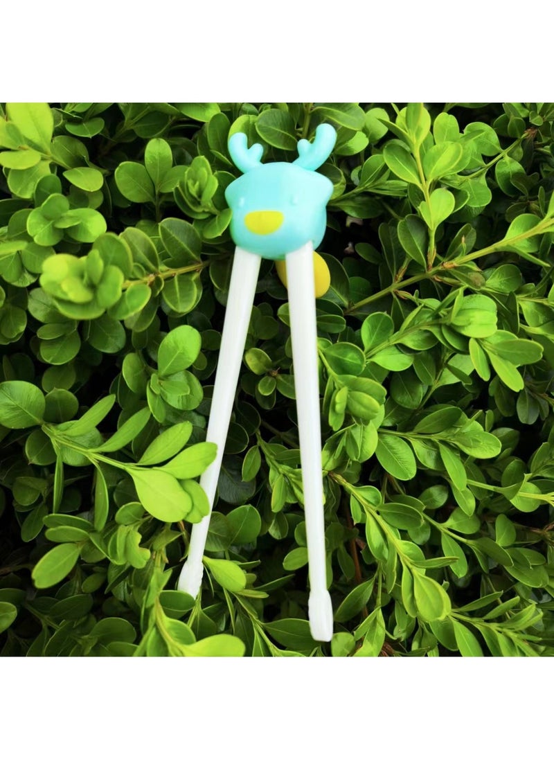 1 x 5 pcs Kids Training Chopsticks Spoon Set 2-12 Years Green Chopsticks + color box 