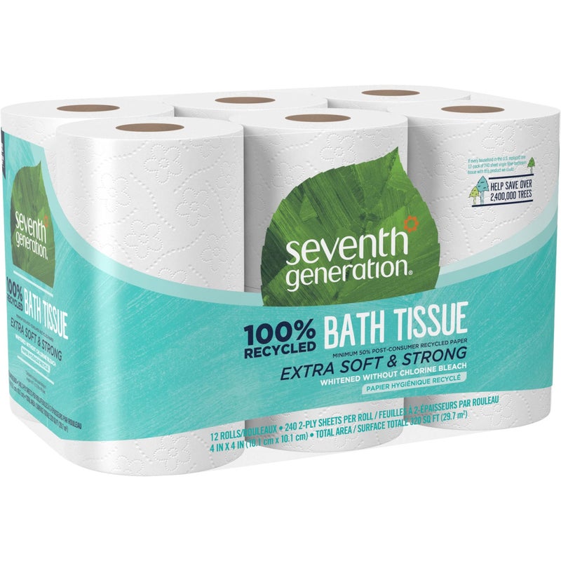 Seventh Generation Toilet Paper Recycled Bath Tissue 100 Recycled Paper 2ply without Chlorine Bleach 12 Rolls