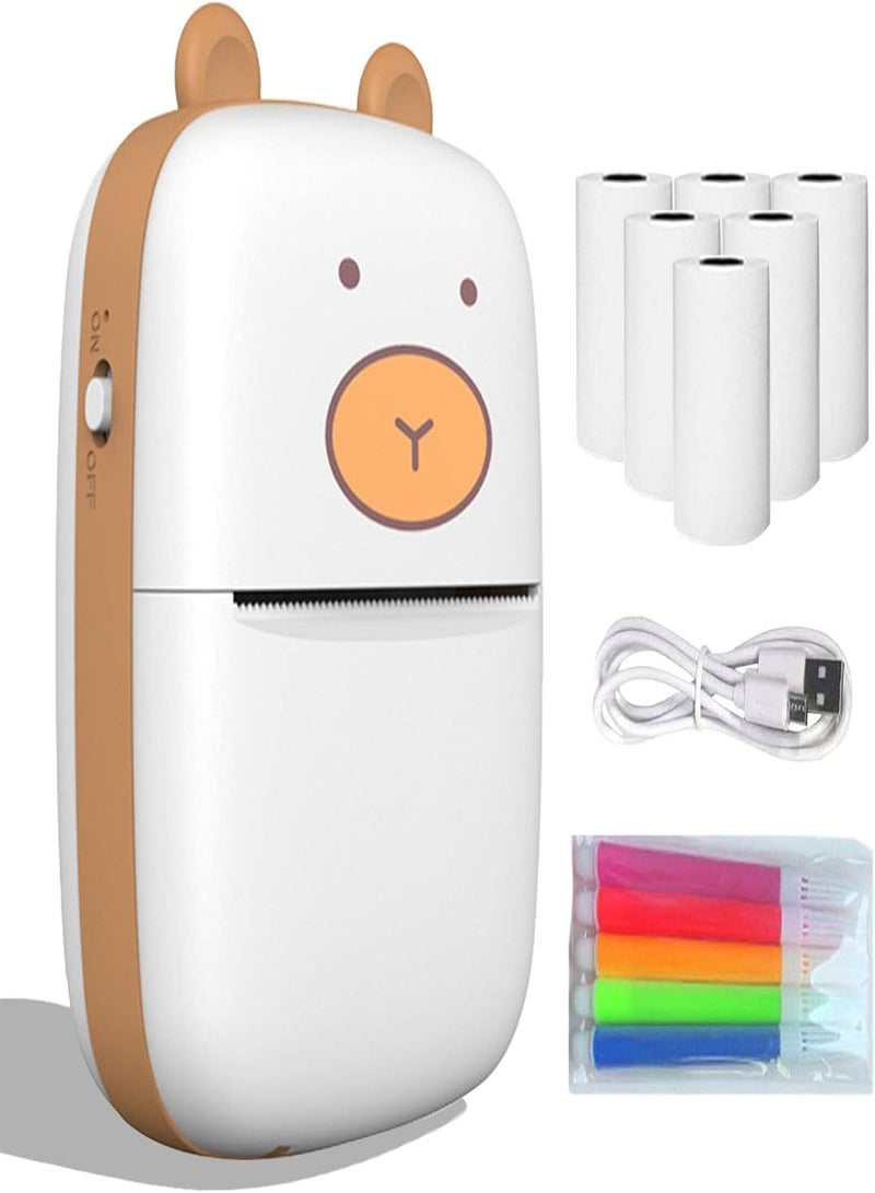 GGOOT 5 Pcs Mini Printer | Pocket Inkless Printer with 6 Rolls Thermal Paper | Inkless Printer for Label Receipt Photo Notes Todo List, Compatible with android Ios - Image 1