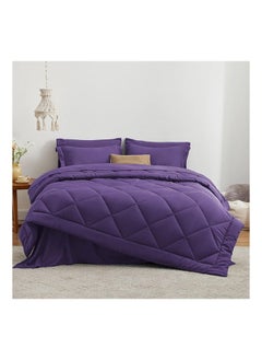 SIGNOOLA Signoola Diamond Microfiber Heavy Comforter, 3.5 kg ,Set of 6 Piece (1 Comforter Blanket , 2 Pillow Cases , 1 Fitted sheet and 2 Pillows ), (180 cm x 240 cm),Double Bed Blanket for Winter Purple Color  - Image 1
