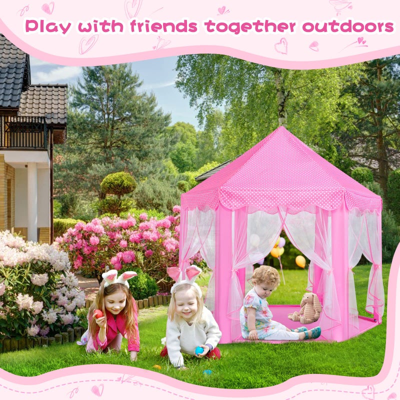 Monobeach Princess Tent Girls Large Playhouse Kids Castle Play Tent with Star Lights Toy for Children Indoor and Outdoor Games, 55'' x 53'' (DxH) (Pink Princess Tent with Play Mat) - Image 4