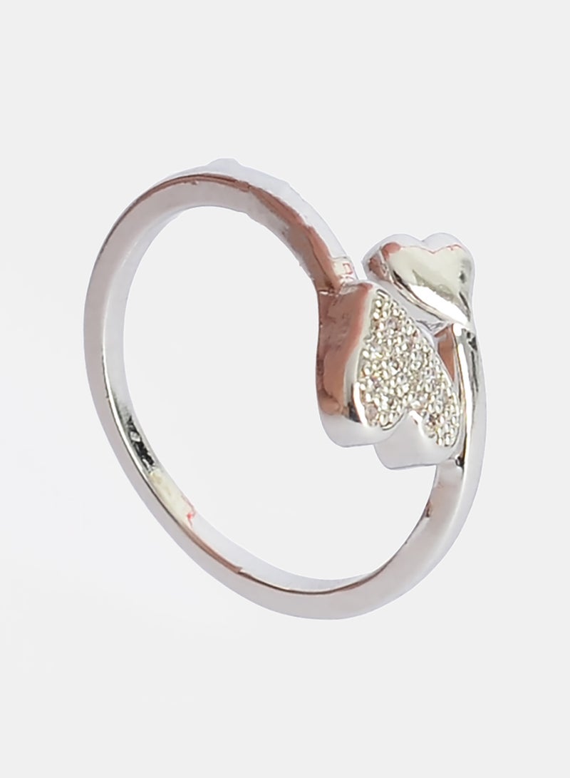 Akher el Ankoud Women'S Open Ring With A Twisted Double Heart Design, Adorned With Sparkling Zircon Stones. - Image 1