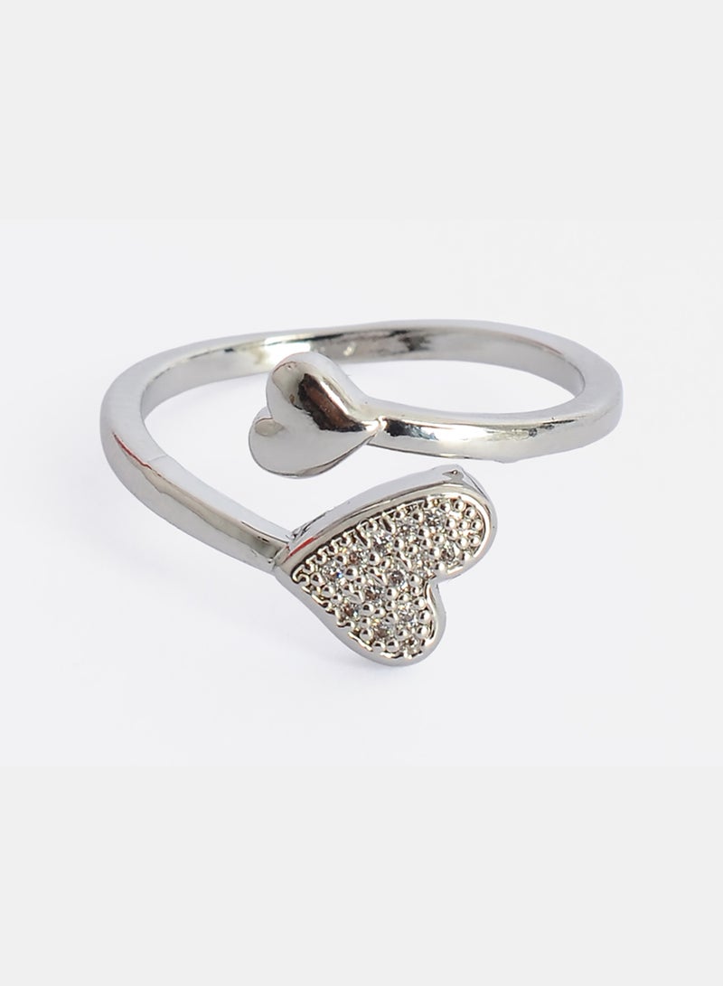 Akher el Ankoud Women'S Open Ring With A Twisted Double Heart Design, Adorned With Sparkling Zircon Stones. - Image 2